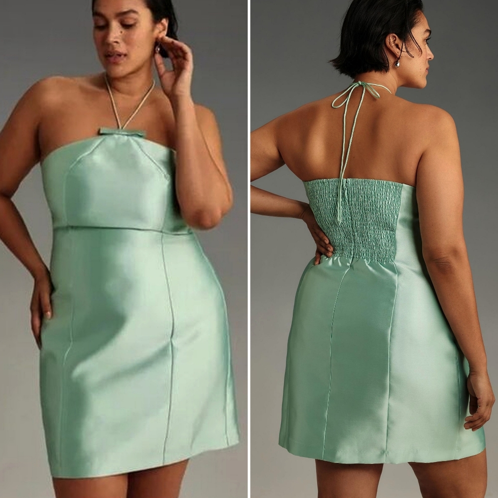 NWT, Anthropologie, Hutch Bow Halter Mini Dress in Mint Green